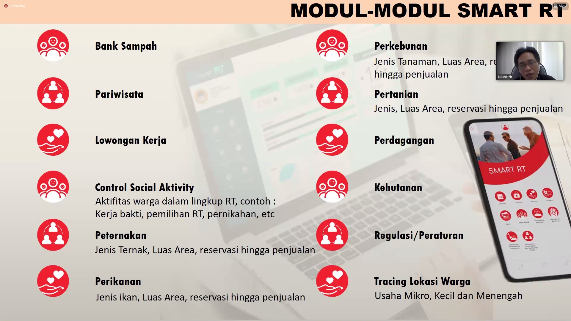Beberapa modul smarRT yang tengah dan akan dikembangkan dan ditawarkan kepada mahasiswa dan dosen Universitas Mulia, Sabtu (14/11). Foto: Screenshot