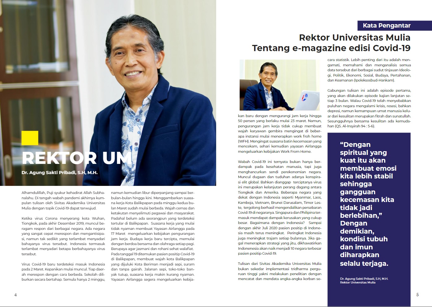 Keta Pengantar UM Magazine Edisi Perdana oleh Rektor Dr. Agung Sakti Pribadi, S.H., M.H. Foto: Tangkapan layar