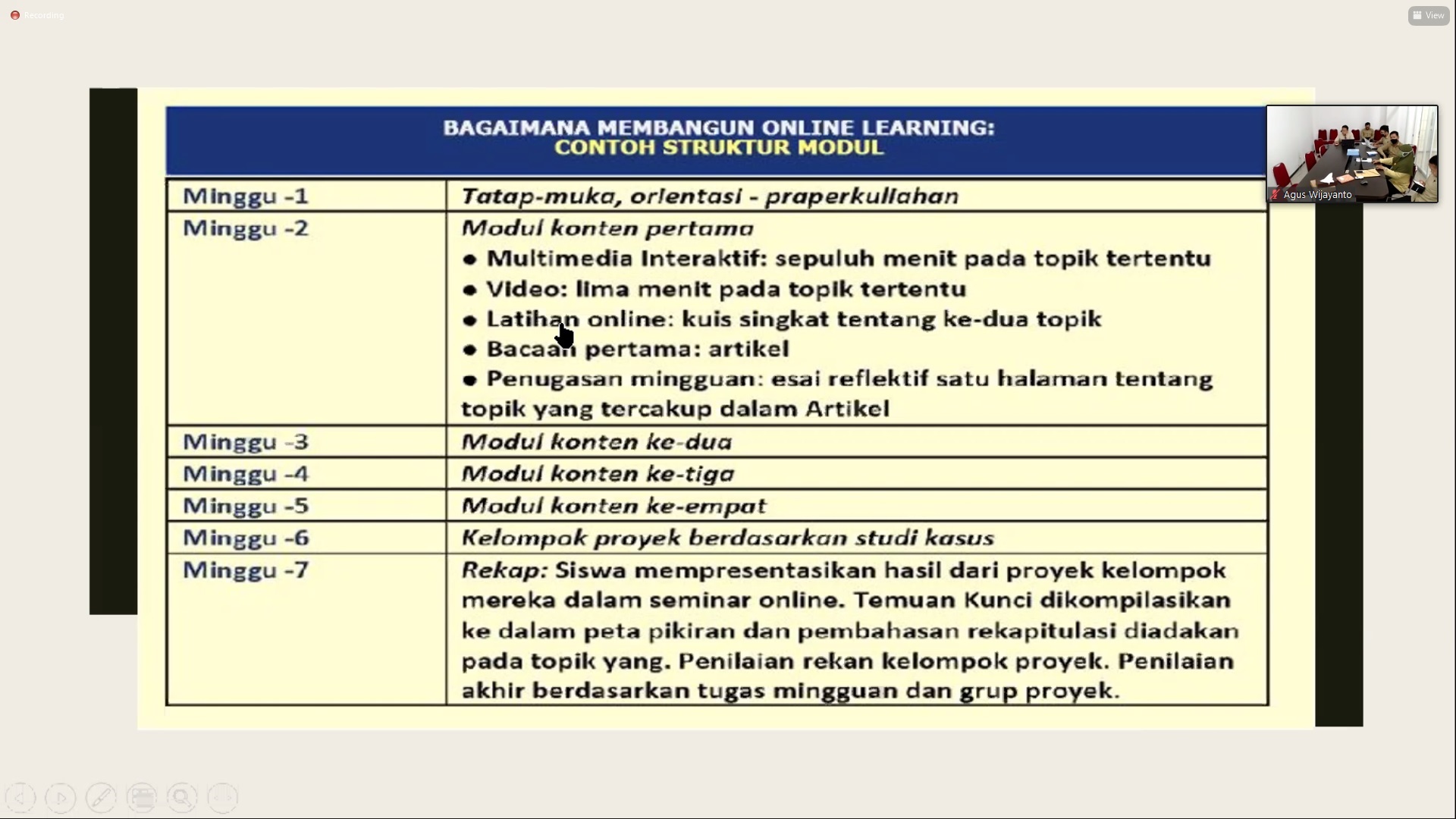 Paparan tips Membangun Online Learning Dr. Muhammad Rusli, M.T. dari STMIK STIKOM Bali, Senin (1/2). Foto: Tangkapan layar slide