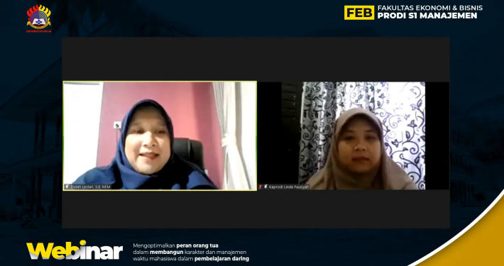 Endah Lestari, S.E., M.M. dan Linda Fauziyah Aryani, S.Pd., M.Pd. saat webinar, Sabtu (13/3). Foto: tangkapan layar