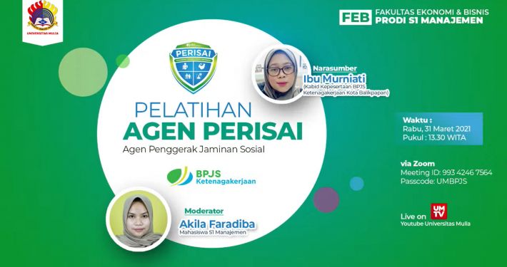 Pelatihan Agen Perisai BPJS Ketenagakerjaan bersama S1 Manajemen Universitas Mulia, Rabu (31/3).