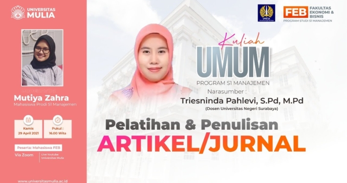 Kuliah Umum Pelatihan dan Penulisan Artikel Jurnal oleh Triesninda Pahlevi, S.Pd., M.Pd. dosen Universitas Negeri Surabaya, Kamis (29/4).