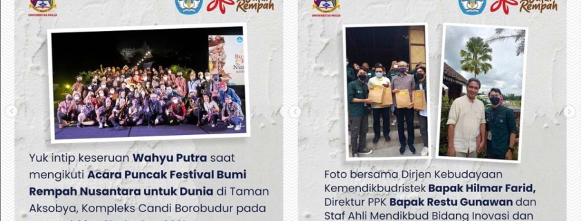 Wahyu Putra bersama dengan teman-temannya dan Dirjen Kebudayaan Hilmar Farid dalam Muhibah Budaya dan Festival Jalur Rempah di Borobudur Megelang Jawa Tengah akhir Oktober 2021 yang lalu. Foto: Media Kreatif