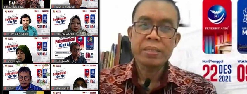 Edi S. Mulyanta dari Penerbit Andi Yogyakarta saat memaparkan presentasinya. Foto: Tangkapan layar