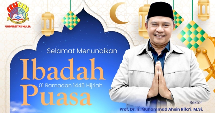 Rektor Universitas Mulia Prof. Dr. Ir. Muhammad Ahsin Rifa'i, M.Si mengucapkan selamat menunaikan Ibadah Puasa Ramadan 1445 H. Foto: Media Kreatif