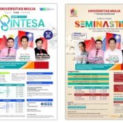 Poster informasi ICSINTESA dan SEMINASTIKA 2024 di Universitas Mulia, 12-13 Juli 2024.