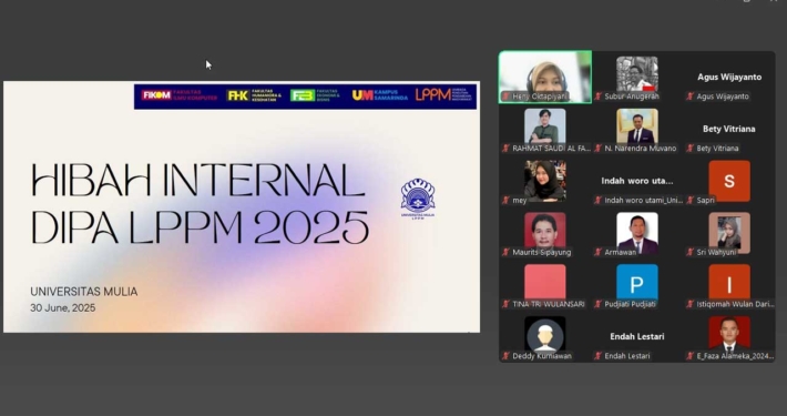 Sekretaris LPPM Universitas Mulia, Henny Okta Piyani, S.E., M.Ak. ketika sosialisasi hibah secara daring, Rabu (2/7). Foto: SA/Kontributor